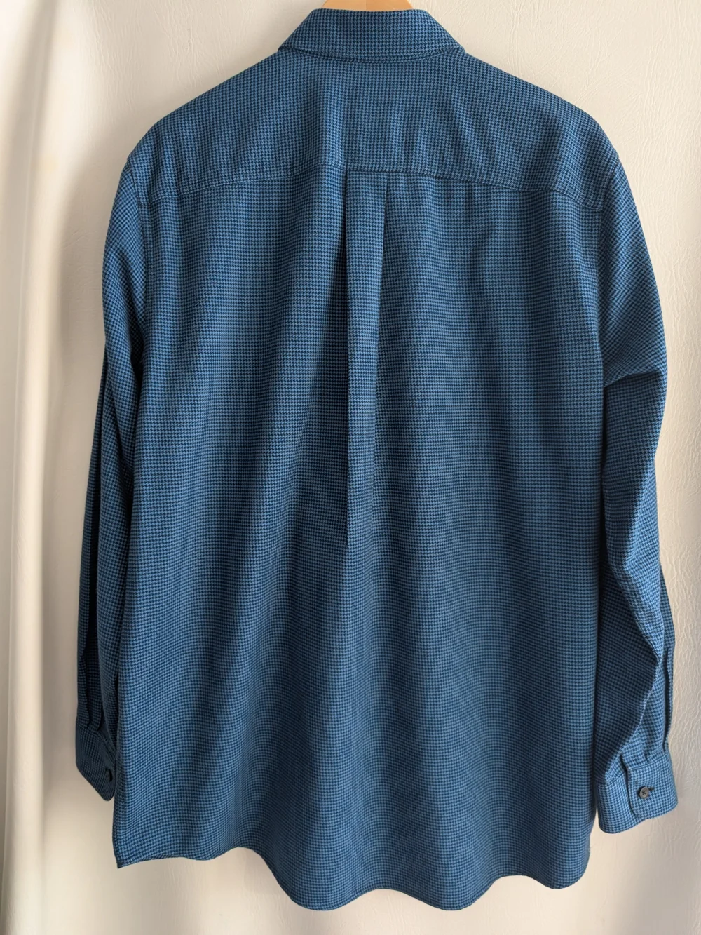 L.L. Bean Blue Black Houndstooth Cotton Flannel Button-Down Shirt - L Tall